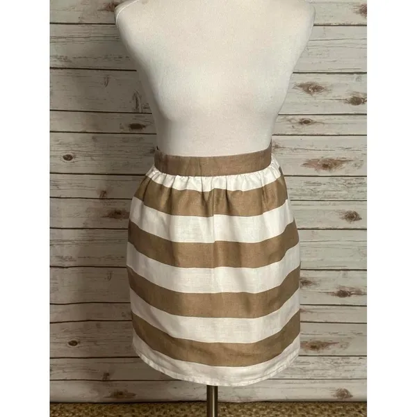 Cynthia Rowley modern classic tan/white striped linen A-line skirt Size 10 - Image 2
