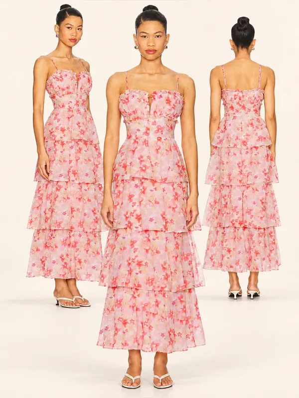 ASTR The Label Vonnessa Floral Tiered Maxi Dress Pink S NWT $168 - Image 2