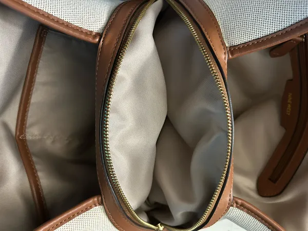Nine West Cream Canvas Shoulder Tote Boho Bag with Brown Trim - Image 11