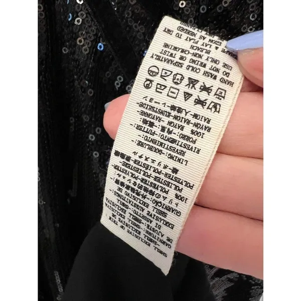 Free People Size 4 Mini Dress‎ Black "Film Noir" Sleeveless Sequins Plunge - Image 11