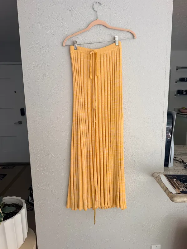 Christopher Esber orange yellow high slit accordion knit midi skirt S - Image 10