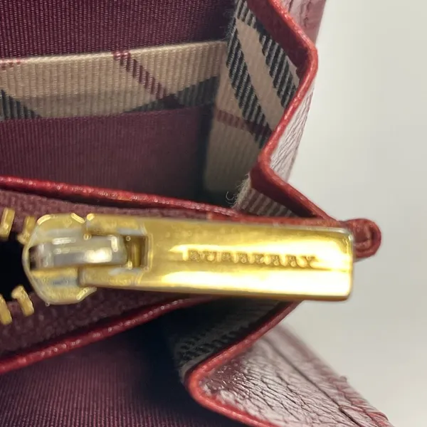 Burberry Bordeaux Leather Bifold Long Wallet w/ Nova Check Interior - Preowned - Image 3