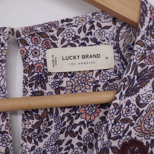 Lucky Brand Blouse Womens M Boho Paisley Purple Embroidered Flutter Excellent - Image 3