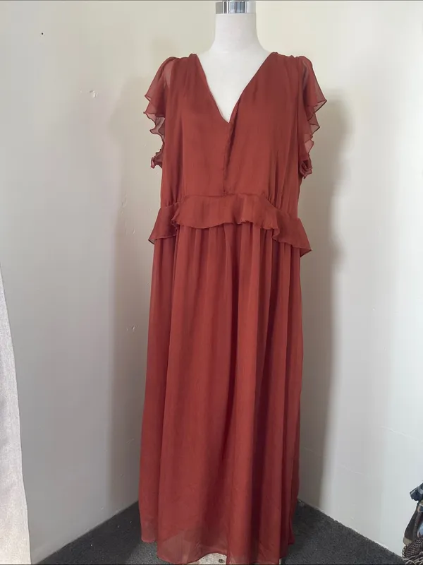 Mango Rust Red Flutter-Sleeve Maxi Dress - Image 3
