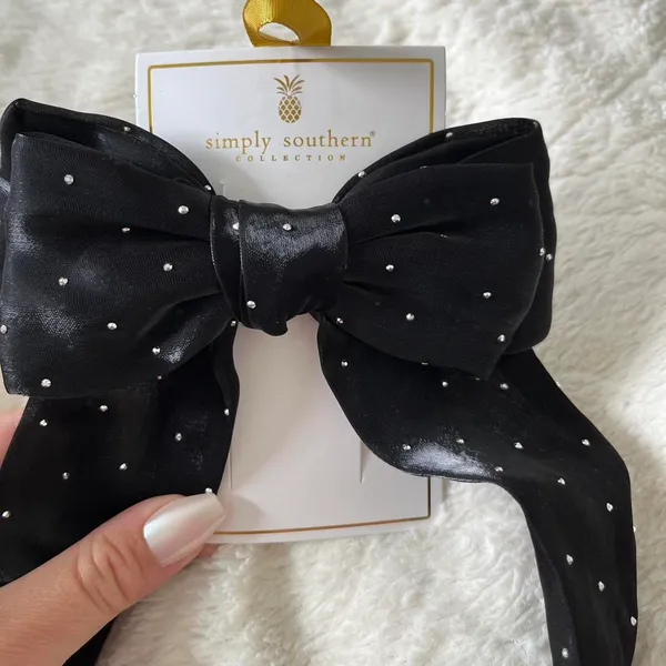 NEW Simply Southern Black Satin Studded Hair Bow NWT - Image 2