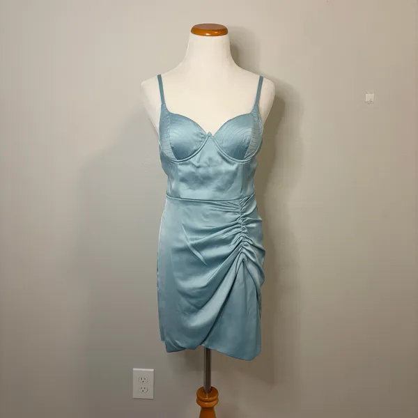 Dear Moon NEW NWT Juniors Light Blue Silk‎ Mini Dress - Size 7 - Image 2