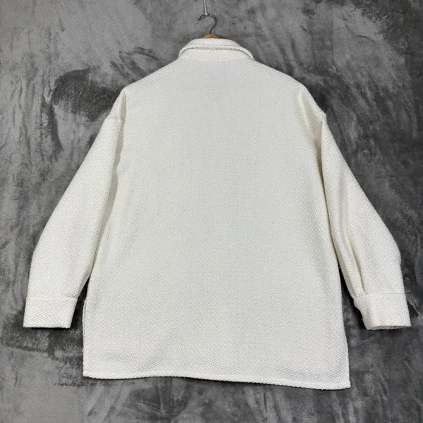 Primark Cream Oversized Shacket Shirt Jacket Textured Cozy‎ Minimalist Casual 10 - Image 3