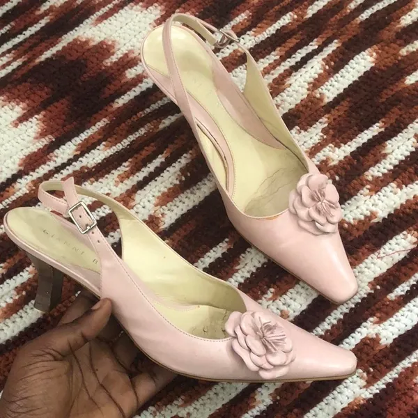 Y2K Gianni Bini Rose Pink Floral Flower Kitten Pointed Toe Court Heels Pumps Slingback-8.5M #Coquette #Fairy #prom #formal #classy - Image 3