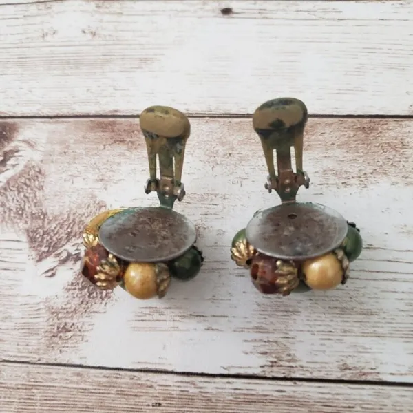 Vintage Clip On Earrings - Earth Tones Cluster - 1" - Image 5