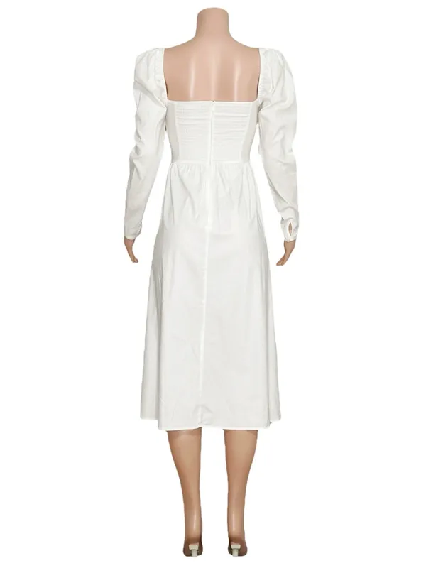 REFORMATION Luce Long Sleeves Cotton Poplin Midi Dress, White, 0 (US) - Image 7