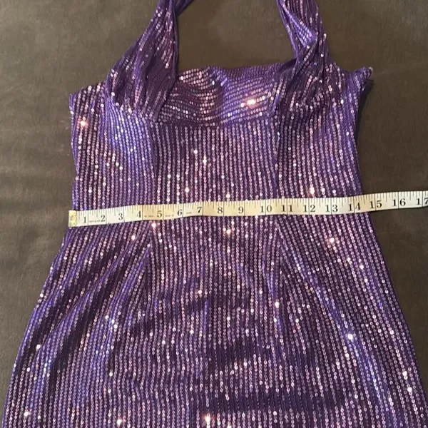 Women’s Purple Fully Sequined Short Prom Party Dress Halter Neck Size 8 NEW - Image 11
