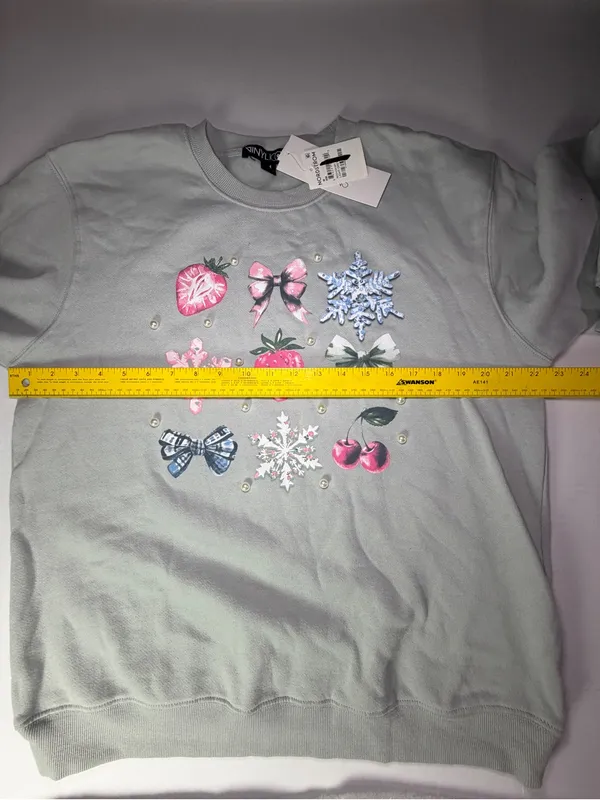 Light Mint Crewneck Sweater with Embellished Fruit & Snowflake Motifs - Image 4