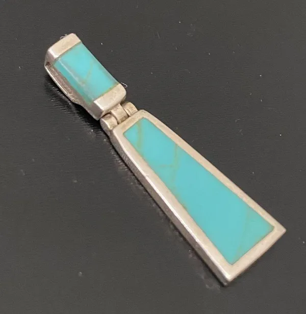 Vintage Sterling Silver 925 Native American Turquoise Inlay Door Knocker Pendant - Image 5