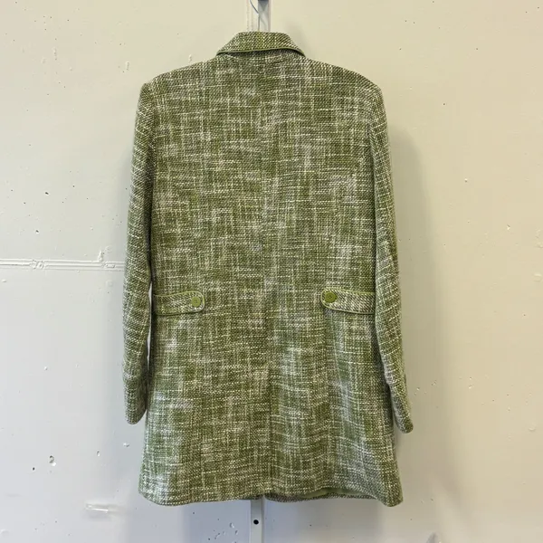 Dialogue Linen Blend Tweed Button Front Coat Spring Jacket Women's Size 10 Green - Image 3