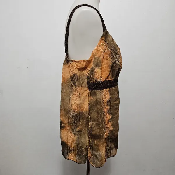 Vintage Espressa USA 90s Orange & Brown Embroidered Babydoll Tank Size 2X - Image 3
