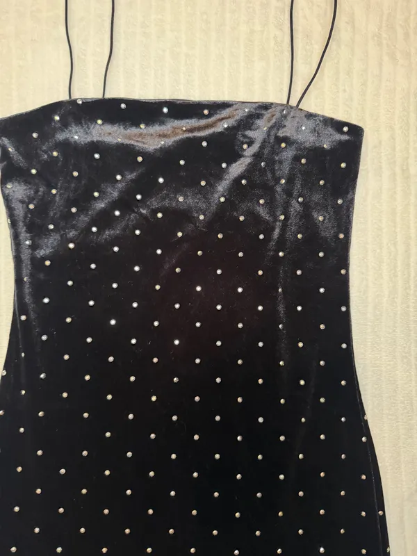 H&M Conscious Black Velvet Rhinestone Mini Dress XS - Image 5