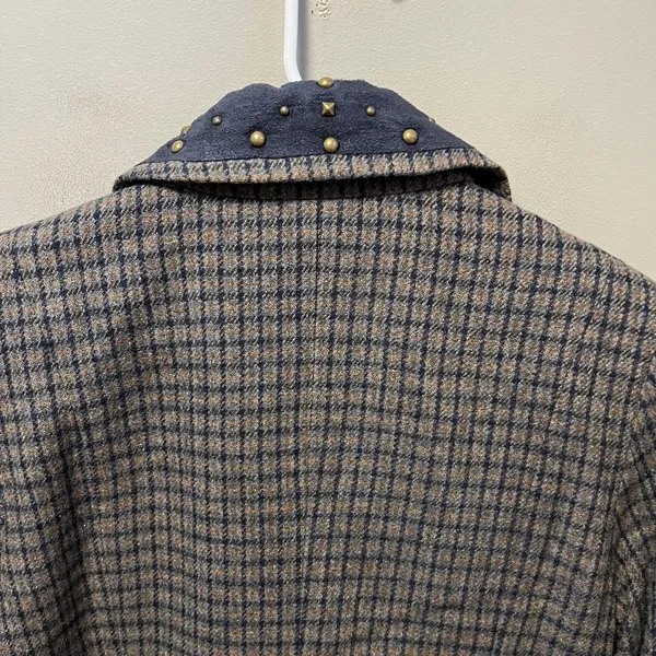 Sundance‎ Women's Wool Blend Plaid Studded Blazer Jacket Size 10 Brown Blue - Image 6
