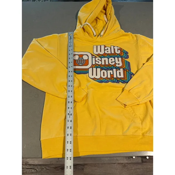 Yellow Walt Disney World Hoodie Pullover‎ Sweatshirt Retro Logo Graphic Size S - Image 3