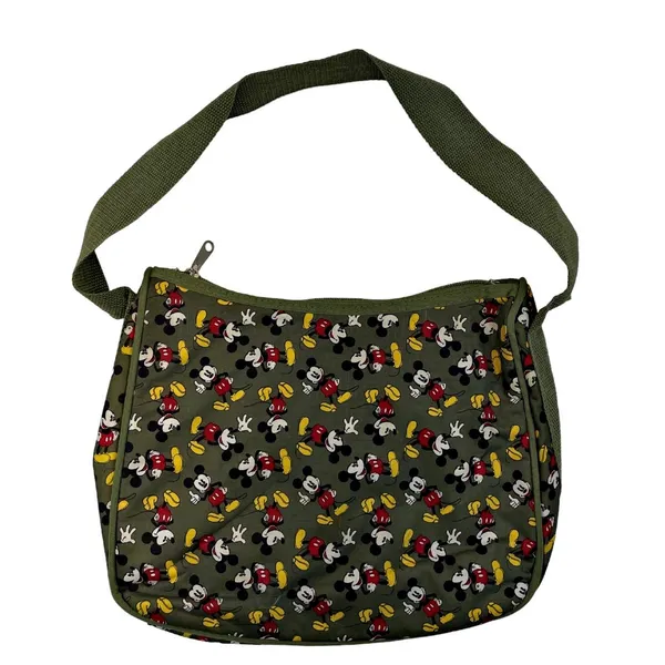 Disney Mickey Mouse All Over Print Olive Green Zippered Shoulder Bag Ripstop - Image 2