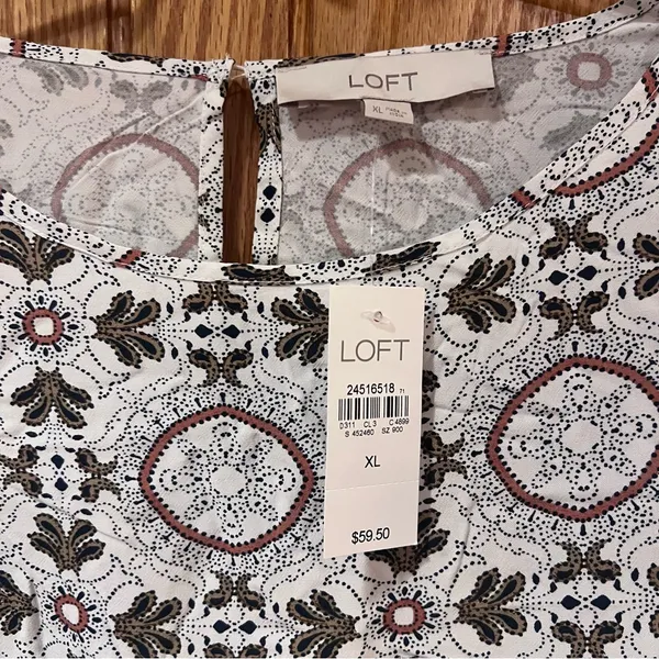 LOFT Medallion Print Ruffle Shoulder Bubble‎ Hem Long Sleeve Blouse Top Size XL - Image 8
