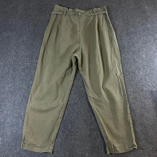 Abercrombie & Fitch Olive Green Linen Blend Pleated Tapered Pants Size L - Image 2