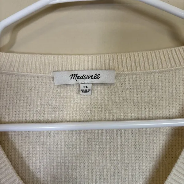 Madewell Women's Asherton Waffle Henley Sweater Wool Blend High Low‎ Size XL - Image 4
