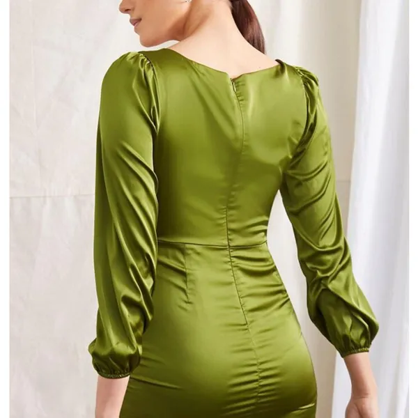 New Forever 21 Satin Ruched Mini Dress Women's‎ Large Green Sexy Event Wedding - Image 2
