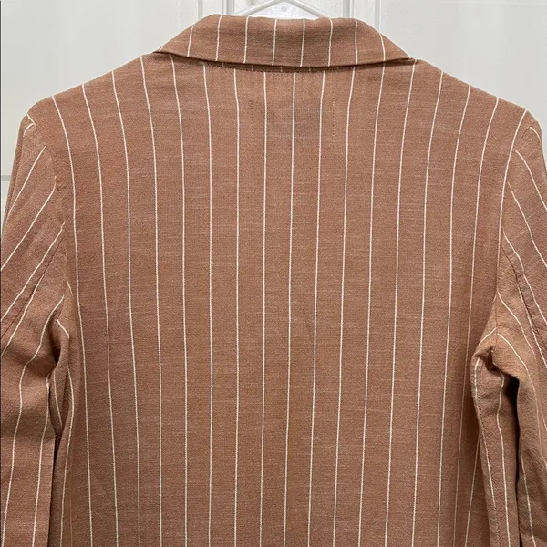 Stradivarius Brown and White Striped One Button Closure Casual Blazer - Sz Small - Image 12