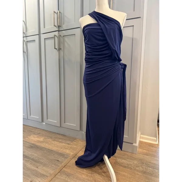NWT ELOQUII Royal Blue One Shoulder Draped Ruched‎ Maxi Dress Size 22 Formal - Image 2