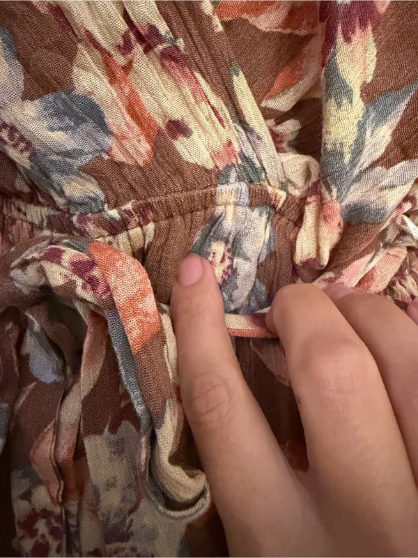 Dress Forum Small Floral Ruffle Midi Dress Brown Boho Long Sleeve - Image 3