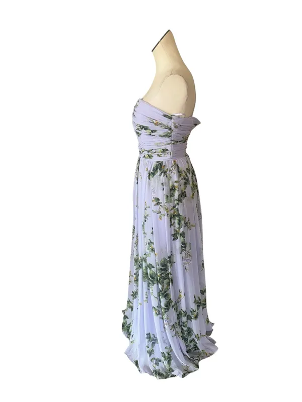 New $220 White House Black Market Floral Lilac Strapless Chiffon Maxi Dress - Image 8