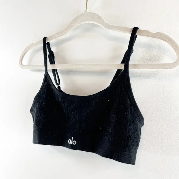 Alo Yoga Pointelle Sweater Be Mine Bra Bralette Black Small - Image 6