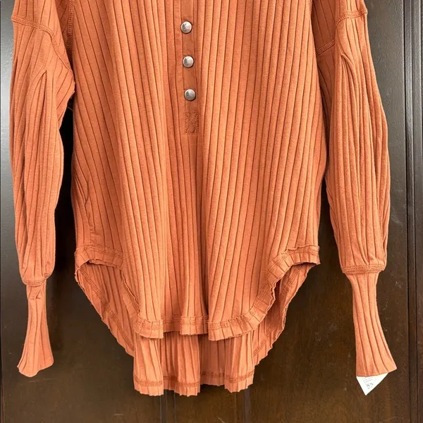 NWT Free People Movement Bella Layer Ribbed Henley Top Spiced Copper Generous XS - Image 10