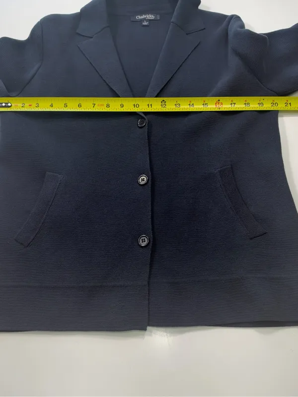 Chadwicks 100% Cotton Navy Blazer-Style Knit Cardigan - Image 4