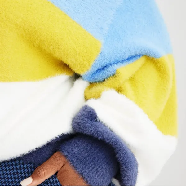Aerie Flurry Rugby Stripes Fuzzy Oversized Crew Neck Sweater Blue Green Medium‎ - Image 6