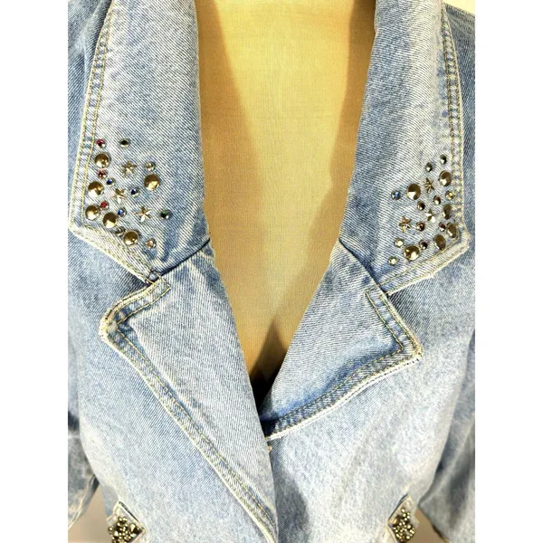 Vintage 80s YES Clothing Co Studded Denim Jacket S USA Rhinestone Western - Image 5