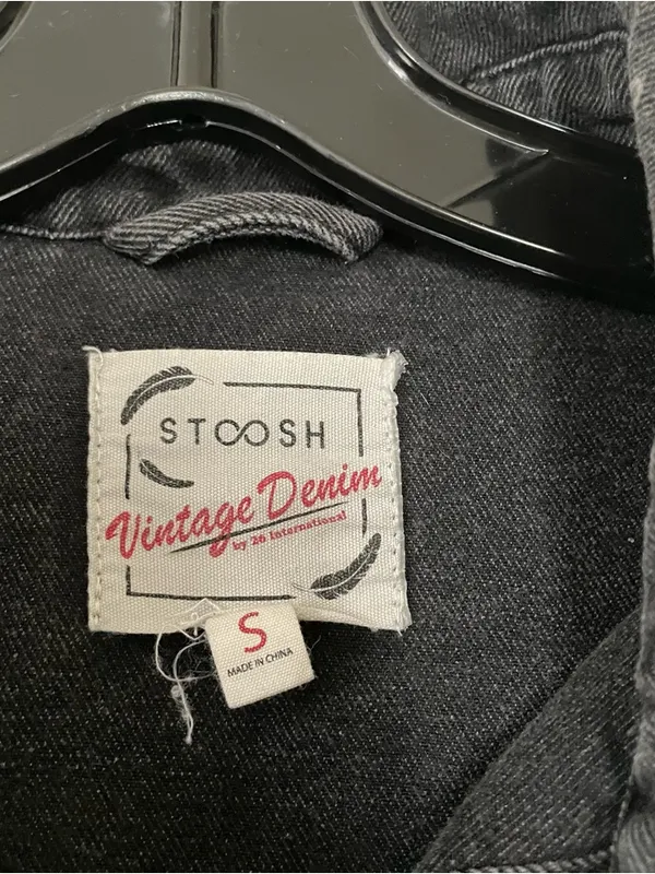 Stoosh Black Denim Shirt Jacket Womens Small Butterfly Print Oversized Button Up Cotton - Image 2