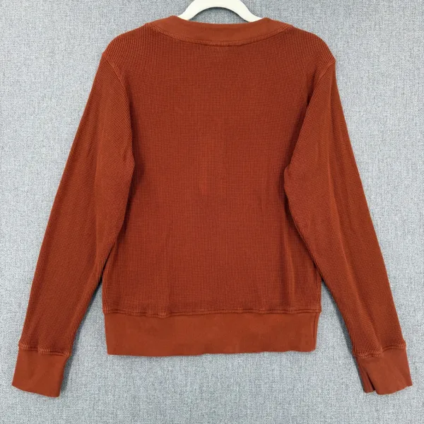 Pact Organic Cotton Waffle Knit Thermal Henley Pullover Top Rust Brown Medium - Image 3