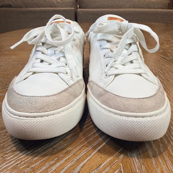 Tory Burch Color Block Sneakers‎ Leather Suede White Tan Neutral Size 9 - Image 12