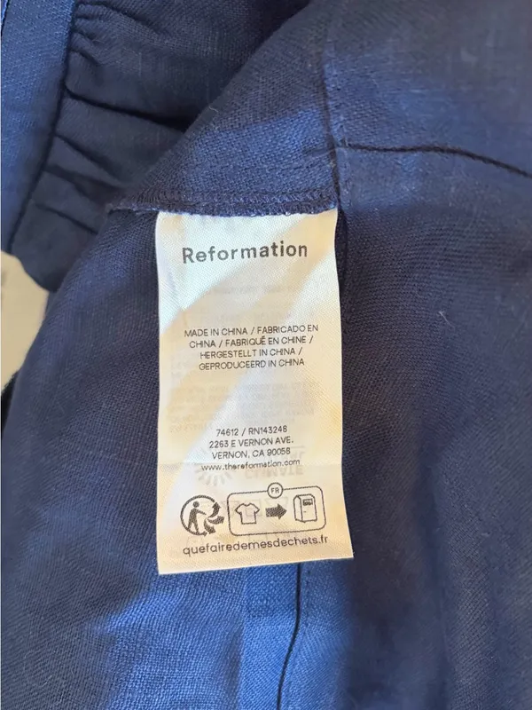Reformation Everett Linen Midi Dress 100% Linen Navy Blue sz 12 *BROKEN ZIPPER* - Image 7
