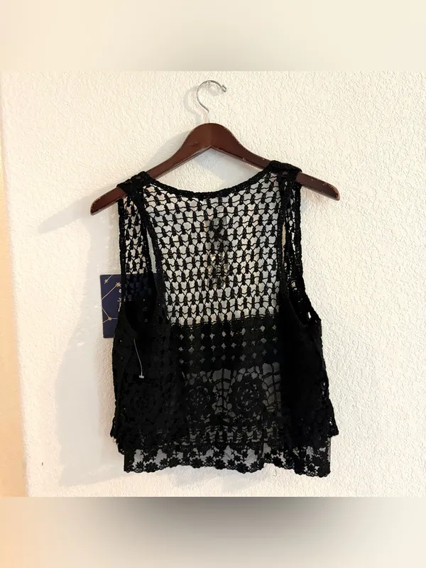 NWT Papillon Womens Crochet Lace Vest 100% Cotton Western Boho Size Small - Image 2
