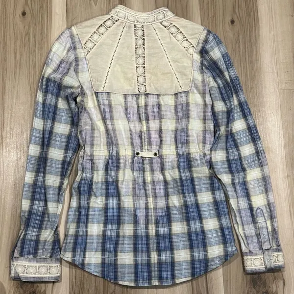 Free People Plaid Lace Button Up Shirt Top Women’s 2 - Image 4