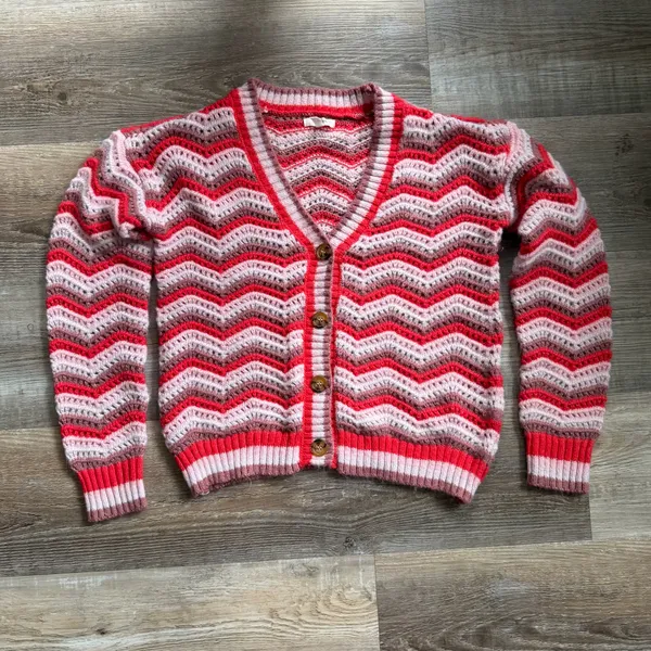 Maurice’s Red Pink Cream Chevron Knit Cardigan Sweater S - Image 5