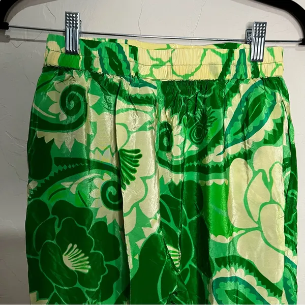 Farm Rio Tropical Groove Green Yellow Floral Bold Wide‎ Leg Flowy Resort Pants - Image 7