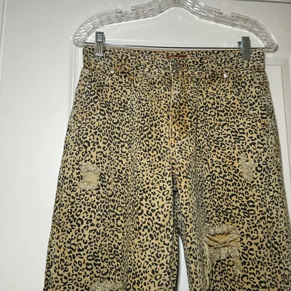 POL Leopard Print Distressed Straight Leg Jeans Tan Black Womens Small bold - Image 2