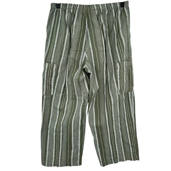 Fresh Produce‎ Green Striped Cotton Cargo Crop Capri Pants Size S Boho Indie - Image 2