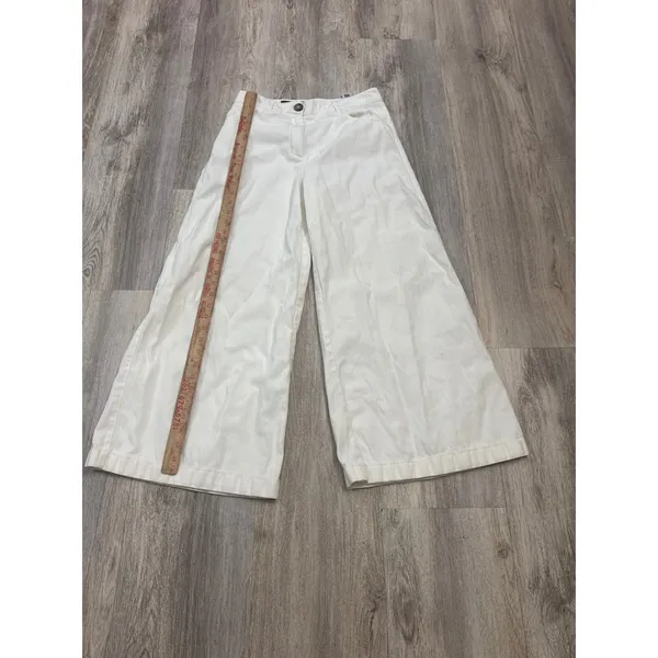 Zara Womens White Cotton Linen Blend Wide Leg High Rise Pants Size M 28 - Image 6