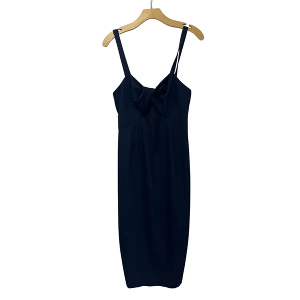 BHLDN Evonna Navy Blue Twist Front Tie Midi‎ Dress Wedding Guest Size 4 - Image 3