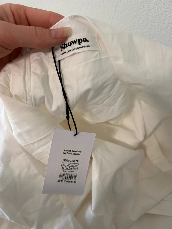 New Showpo Kristi Midi Dress Scoop Neck Fit And Flare Dress In Off White Size M - Image 9