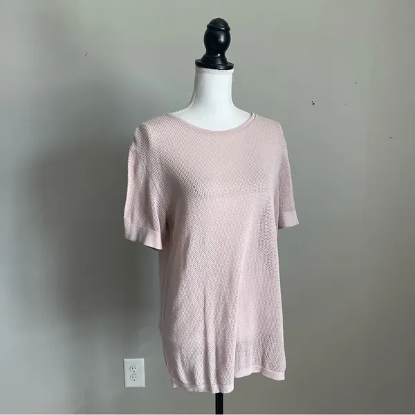 ZARA | Pink Loose Knit Lightweight Short Sleeve Top Sz L - Image 5